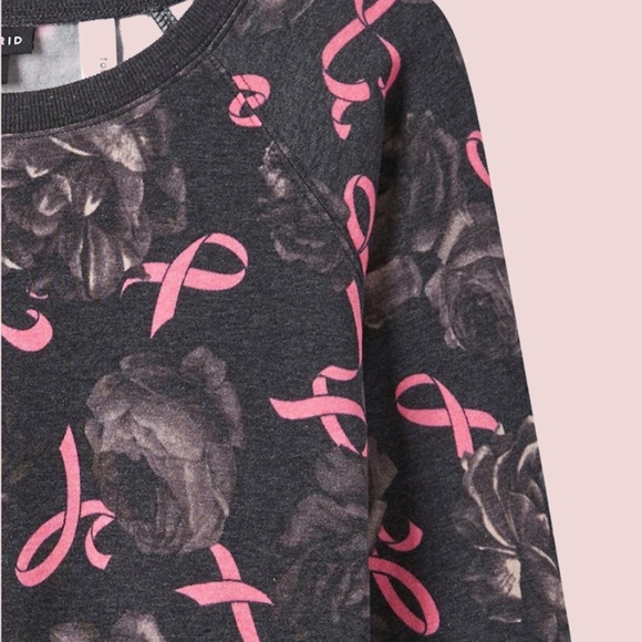 Breast Cancer Awareness-Cozy Fleece Crew Neck Raglan Sweatshirt Pink Ribbon For - Picture 5 of 6